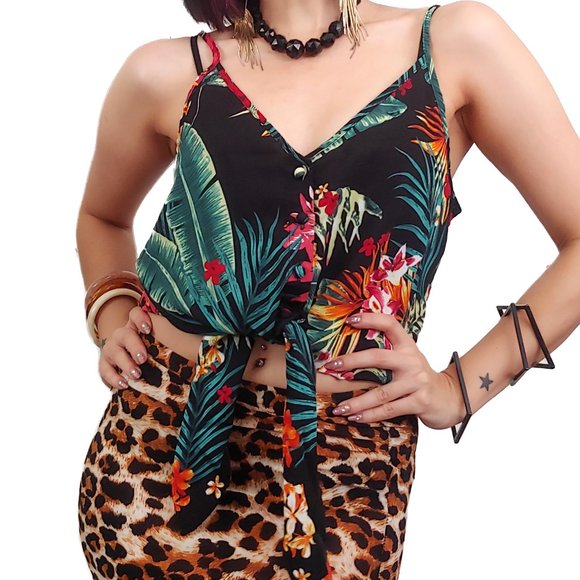 Tropical Print Tiki Pinup Tank Top - Picture 1 of 2